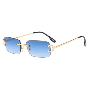 HBK Nuovi <span class=keywords><strong>Occhiali</strong></span> <span class=keywords><strong>da</strong></span> <span class=keywords><strong>Sole</strong></span> Quadrati di Lusso per Uomo, Senza Montatura, in Lega, Stile Vintage Retrò, Rettangolari, Blu, <span class=keywords><strong>con</strong></span> Logo Personalizzato, UV400 - Product Image 1