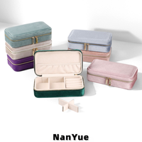Boîte à bijoux de voyage rectangulaire en velours avec double fermeture éclair dorée, organisateur de bijoux portable, emballage personnalisé pour bijoux, vente en gros