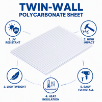 Panneaux de toiture creux de 8 mm et 10 mm pour la construction d'auvents de balcon, plaque en polycarbonate à double paroi