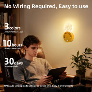 โคมไฟติดผนังแบบสัมผัส ชาร์จไฟผ่าน USB สไตล์นอร์ดิก โมเดิร์น สำหรับตกแต่งบ้าน พร้อมเซ็นเซอร์ตรวจจับความเคลื่อนไหวไร้สาย แม่เหล็กติดตั้งข้างเตียง ไฟ LED สำหรับกลางคืน - Product Image 2