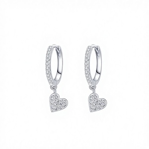 Wholesale Women's Trendy 925 Sterling Silver Zircon Heart Pendant Charm <b>Earrings</b> for Wedding and Gift - Product Image 4