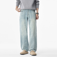 Pantalon en jean bleu clair pour homme - Collection Automne/Hiver, style américain, coupe droite, effet usé, tendance, marque rétro, pantalon long