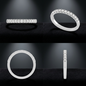 Bague demi-éternité classique pour femme en or 14K avec diamants de laboratoire ronds de 0,3 carats, sertis à griffes, plaqué rhodium, pour mariage - Product Image 2