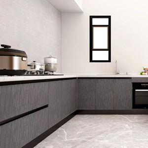 BALOM Armoire de cuisine moderne en laque grise préfabriquée, meuble de cuisine - Product Image 1