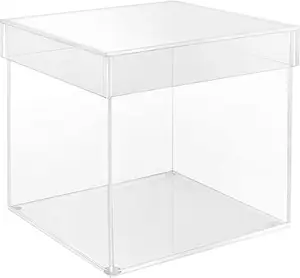 Clear Acrylic Cube Display Box with Lid Plastic Dust proof Countertop Storage Case for Collectibles, Toys, Party Decoration, Mak