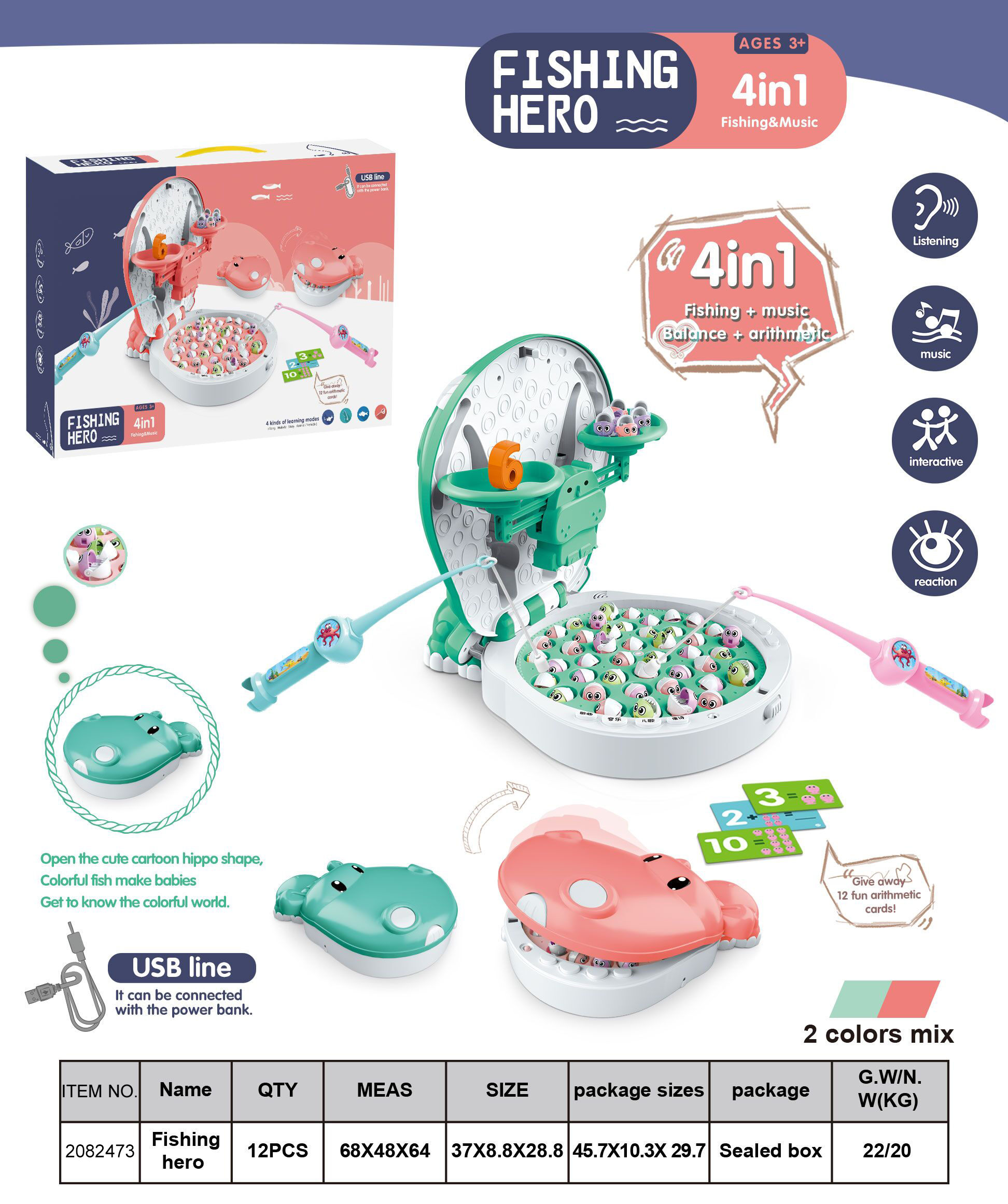 Liuhuada — jouet en plastique pour enfants, jeu de poisson Musical Hippo, équilibre des nombres, éducatif pour bébés, nouveau Design 2022
