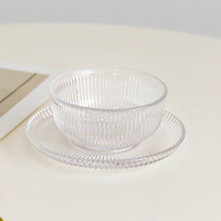 Bol à dessert en verre cannelé de qualité supérieure avec soucoupe, compatible lave-vaisselle, empilable, logo personnalisé pour la restauration événementielle, vente en gros
