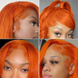 Perruque en cheveux humains gingembre, lisse comme un bâton, perruque frontale en dentelle gingembre <span class=keywords><strong>orange</strong></span>, cheveux humains, dentelle transparente # Perruque colorée 350 avec cheveux <span class=keywords><strong>de</strong></span> bébé - Product Image 4