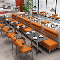 Ensemble de table et chaises de restaurant en cuir orange commercial avec banquette rétractable, structure métallique, pour aire de restauration et café