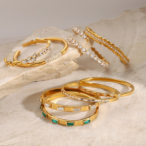 Aretas Bling lujo chapado en oro 316L Acero inoxidable declaración piedra brazalete conjunto grueso hoja patrón para bodas fiestas - Product Image 3