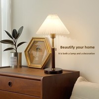 Lampe de table en bois et tissu de style rétro français du milieu du siècle, LED, trois couleurs, variateur d'intensité, interrupteur à bouton, éclairage d'ambiance pour chambre à coucher