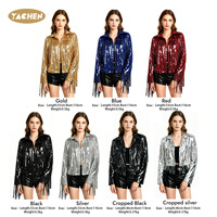Veste à franges et sequins YACHEN pour femme, avec revers et pompons, idéale pour les soirées, livraison rapide pour discothèques et festivals