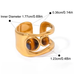 Anillo Abierto de Acero Inoxidable Chapado de Lujo Fatingna J&D para Mujer, con Ojo de Tigre Ovalado Redondo y Diseño Martillado, Joyería para Boda, Compromiso y Regalo - Product Image 5