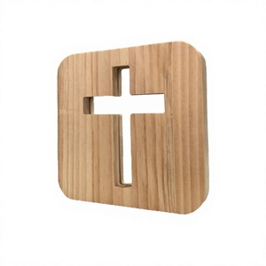Placa Decorativa de Pared Cuadrada con Cruz de Madera, Diseño Recortado Hecho a Mano - Product Image 1