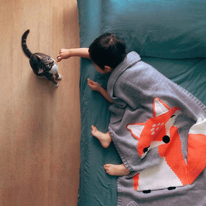 <span class=keywords><strong>Couverture</strong></span> tricotée pour bébé, super confortable, douce et mignonne, de dessin animé, renard, 110x75cm, 420g, <span class=keywords><strong>gris</strong></span>, couleur beige, quantité minimale de commande bas pour la sieste, portable pour les enfants - Product Image 2