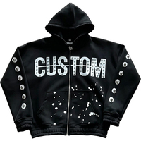 Sweat à capuche ample pour homme avec fermeture éclair, personnalisable avec des strass, imprimé à l'encre, manches longues, style streetwear