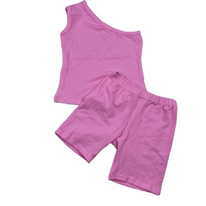 2022 Summer Children <b>Baby</b> Girls Casual Print Clothes Set One Shoulder Tops Shirt Biker Shorts 2Pcs Outfits - Product Image 4
