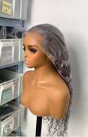 Perruques sans colle en cheveux humains, dentelle transparente, frontale grise bouclée