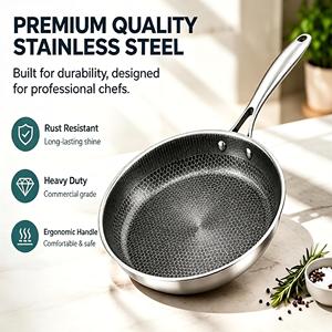 Poêle nid d'abeille professionnelle en acier inoxydable 410, 24-30 cm, pour cuisine, friture, steaks et sauteuses - Product Image 5