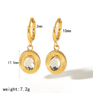 Juego de Anillos y Pendientes Retro Ovalados de Zirconia Estilo Europeo-Americano, con Engaste de Bisel de Acero Inoxidable 18K, Joyería de Moda para Fiesta - Product Image 5