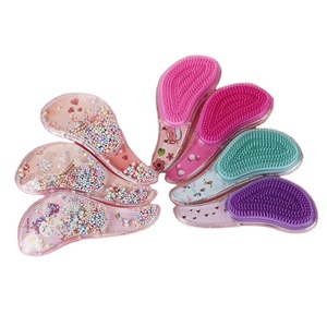 Brosse à cheveux pour petites filles avec confettis scintillants, démêloir doux à poils souples pour cheveux mouillés, ensemble de massage pour bébés et enfants, coiffure - Product Image 1