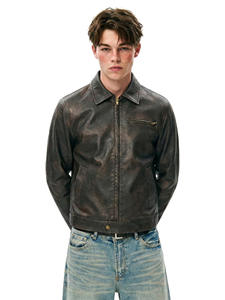 Chaqueta de Motociclista de <span class=keywords><strong>PU</strong></span> Retro Casual para Hombre, de Alta Gama y Diseño Personalizado, Chaqueta Corta de Cuero <span class=keywords><strong>PU</strong></span> de Moda Urbana - Product Image 5