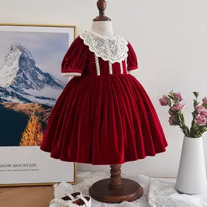 2020 di modo Formale Abbigliamento Per Bambini Manica Corta di Velluto Rosso 0-2 Anni Del Bambino Della Ragazza Vestito Con Perline