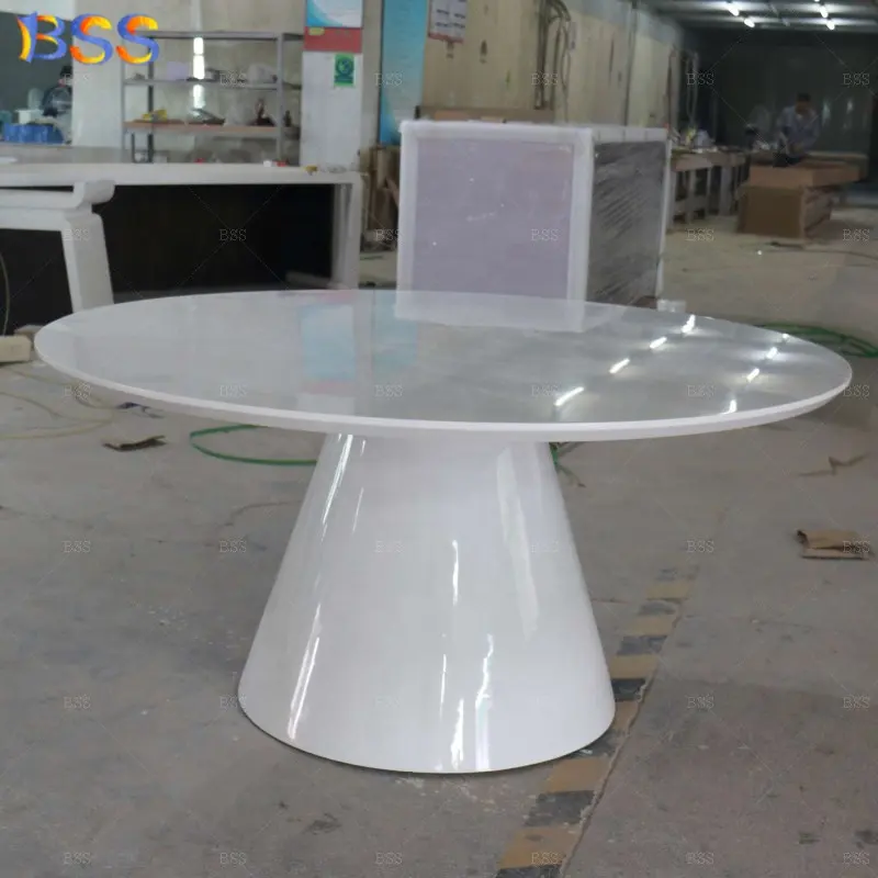 Italië Op Maat Gemaakte Luxe 60 Inch Cirkel 6 Stoelen Corian Modern Kantoor Grote Witte Ronde Vergadertafel