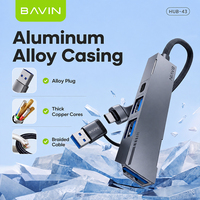 BAVIN Hub USB C 5-en-1 43 60W PD Station de charge 2-en-1 Type C USB A Adaptateur en aluminium 5 Gbps pour ordinateur portable, tablette, smartphone, PC