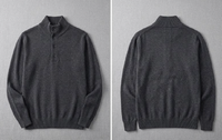 Pull décontracté pour homme gris foncé à col montant, tricoté, à boutons sur le devant, manches longues, col montant, chaud pour l'hiver