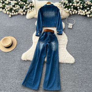 Ensembles élégants pour femmes d'automne, <span class=keywords><strong>tunique</strong></span>, haut court et costume en jean, vente en gros de vêtements - Product Image 4