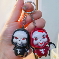 Porte-clés LED Halloween avec pendentif Grim Reaper, yeux lumineux, breloque squelette, bracelet tressé et clochette
