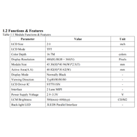 LCD IPS TFT 2.0 Inci 480x360 16.7Juta Warna 600cd/m 2 Jalur Antarmuka MIPI Driver ST7701SN