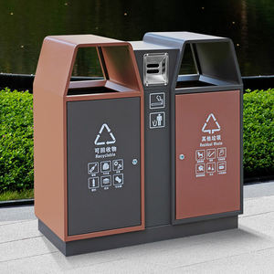 Venta al por mayor de fábrica, <span class=keywords><strong>cubo</strong></span> de <span class=keywords><strong>basura</strong></span> de Metal de pie para exteriores, <span class=keywords><strong>cubo</strong></span> de <span class=keywords><strong>basura</strong></span> de reciclaje compartimentado para uso callejero, cubos de <span class=keywords><strong>basura</strong></span> de clasificación - Product Image 3