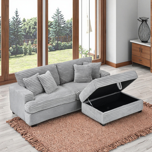 Grey Corduroy <b>Convertible</b> <b>Sofa</b> Set Single Storage Leg + Four Pillows Soft Cloud Stylish <b>Sofa</b> <b>Bed</b> for Living Room Hotel Office - Product Image 3