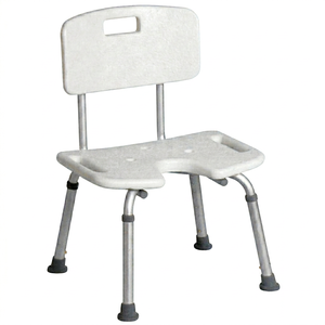 Silla de Ducha Ajustable en Altura con Respaldo y Asa de Transporte, Fabricada en Aluminio con Corte en U, Ligera, Plegable, con Capacidad de 150 kg - Product Image 1
