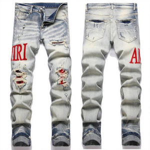 <span class=keywords><strong>Jeans</strong></span> Dritti da <span class=keywords><strong>Uomo</strong></span> Amiri all'Ingrosso di Fabbrica di Alta Qualità Lavaggio Distrutto Versione Identica 1 a 1 con Etichetta del Marchio - Product Image 4