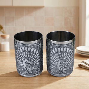 Verre vintage en acier inoxydable à double paroi avec motif paon pour adultes, cadeau de fête - Product Image 4