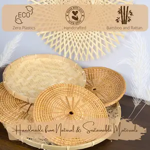 Set di 6 cestini da parete intrecciati Boho decorativi fatti a mano in bambù naturale rotondo