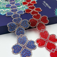 Bande de perles de luxe faites à la main, motif trèfle à quatre feuilles, ornée de strass et de perles noires, pour la décoration de robes kaftan