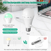 Ampoule LED à 3 températures de couleur, blanc chaud, neutre, blanc froid, lampe sans fil alimentée par batterie, à intensité variable, rechargeable par USB, E27