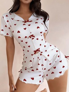Conjunto <span class=keywords><strong>de</strong></span> Pijama para Mujer con Estampado <span class=keywords><strong>de</strong></span> Corazones, Ropa <span class=keywords><strong>de</strong></span> Dormir Suave <span class=keywords><strong>de</strong></span> Manga Corta, Ropa <span class=keywords><strong>de</strong></span> Casa <span class=keywords><strong>de</strong></span> Verano, Conjunto <span class=keywords><strong>de</strong></span> Dos Piezas con Botones Delanteros - Product Image 2