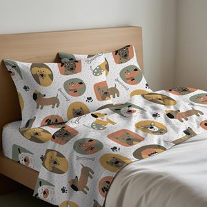 Cani <b>Bed</b> Sheet Set 100 Cotton French <b>Single</b> Size Dog Print Design - Product Image 1