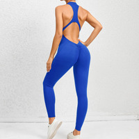 Q23 Combinaison de yoga pour femme, dos nu, style racerback, très élastique, effet froncé aux fesses, une pièce, sans manches, pour la gym, la danse et l'entraînement