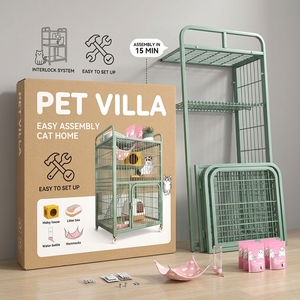 Cage à chat mobile extra-large écologique en tube carré, avec système <span class=keywords><strong>de</strong></span> rangement, revêtement poudré, fermeture à bouton et motif uni, pour usage domestique - Product Image 5