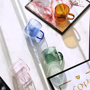 Instagram 가정 투명한 원통 모양 커피잔 방열 테이프 열 절연제 색깔 두 배 유리제 컵