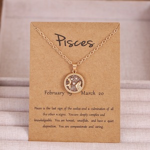 Nouveau Collier Tendance en Alliage avec Chaîne à Maillons <span class=keywords><strong>Signes</strong></span> du Zodiaque et Carte de Vœux, Pendentif Pièce Astrologique Horoscope pour Couple et Fête - Product Image 4