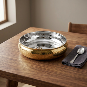 Nuevo Tazón para Ensalada de Acero Inoxidable Martillado Estilo Belga, Tazón Redondo para Servir, Tazón Decorativo de Metal para Servir Comida en el Hogar o en Bodas - Product Image 2