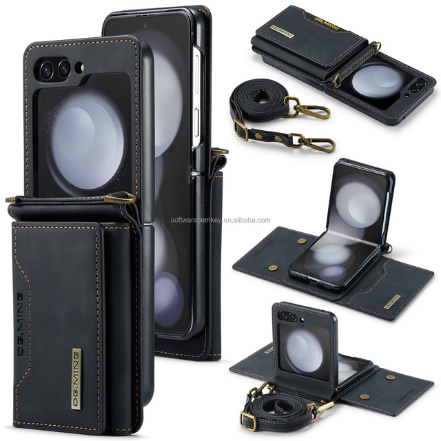 Lanyard Retro Magnetic Detachable Wallet Leather Case 2-IN-1 Card Slots Shockproof Fold Cover for Samsung Galaxy Z Flip 3 4 5