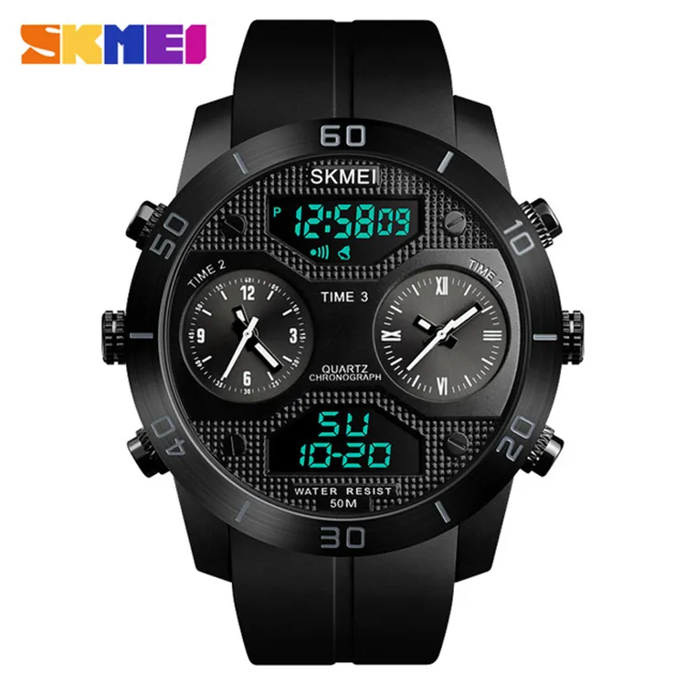 1355 SKMEI 3 Time Display Men Digital Quartz Outdoor Watch Male Clock Wristwatches Relogio Masculino Waterproof Swimming Watches